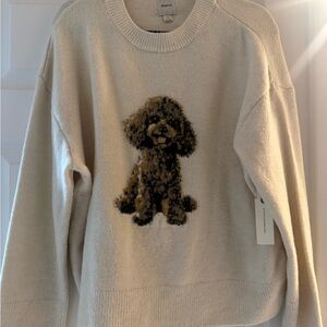 Anthropologie Maeve Cream Sweater with Brown Puppy Motif